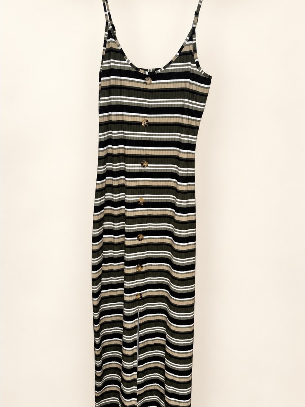 No Boundaries Striped Button-Front Maxi Dress in Black, Olive, White, Tan